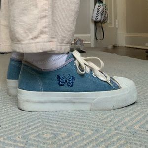 platform blue butterfly sneakers
